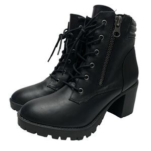 Madden Girl Combat Boots Womens 10 Black Block Heel Lace Up Lug Sole Ankle Boots
